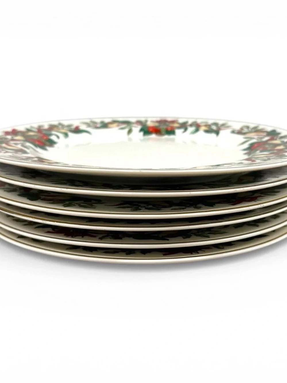 AMC Christmas Bounty Dinner Plates Set of 6 Japan Gold Trim Holiday 10⅜” Vintage